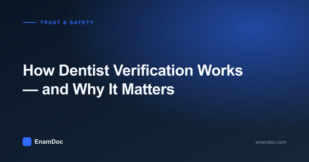 Verified dentist profile showing dental council registration status
